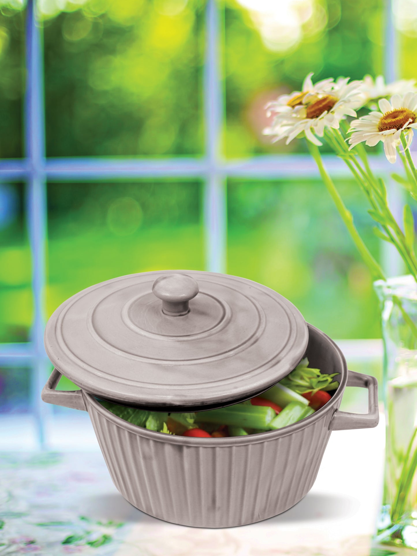 Ceramic Linear Casserole Small for Serving, Grey