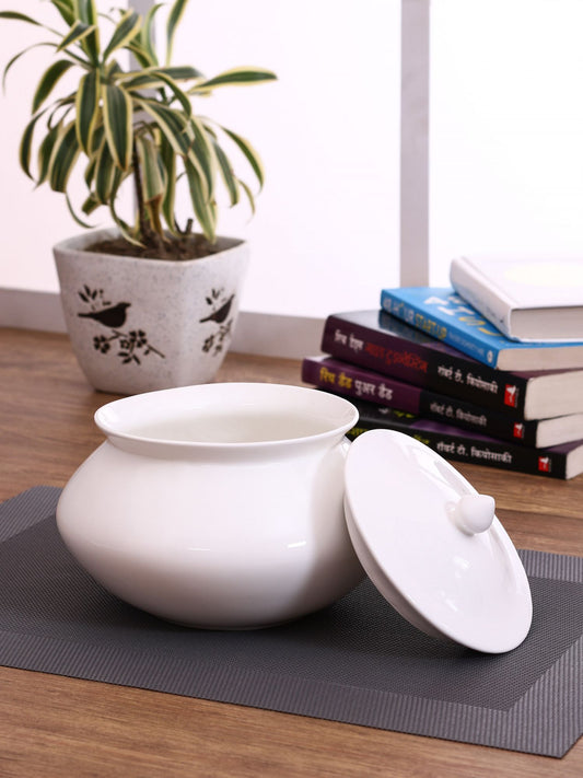 Basics White Ceramic Small Handi/ Pot 700ml - Clay Craft India