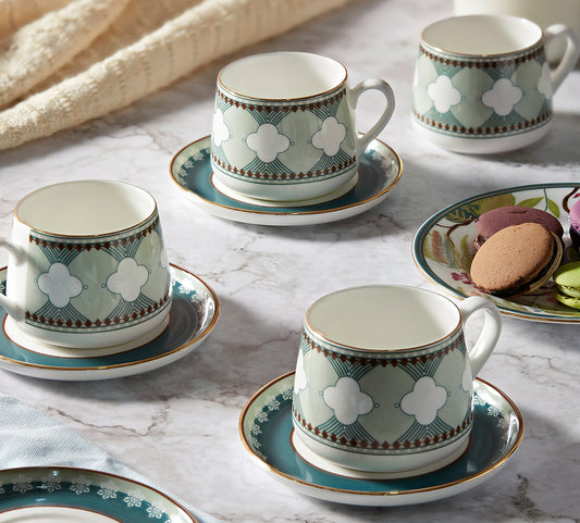 India Circus Grandeur Green Cup and Saucer Set of 8, 280 ml
