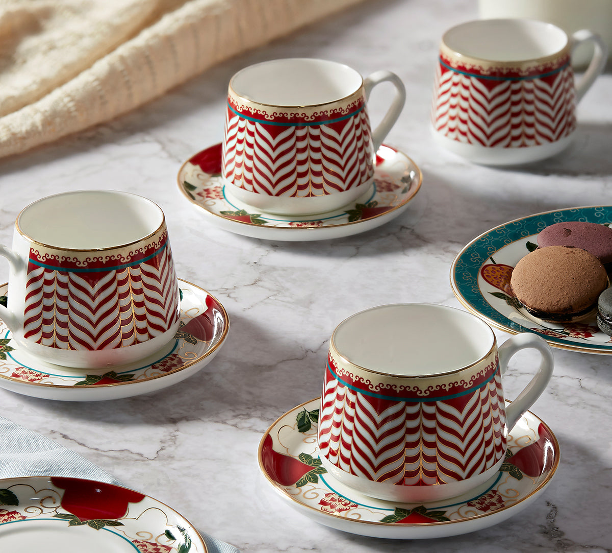 India Circus Blushed Orchard Cup and Saucer Set of 8