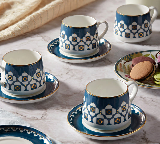 India Circus Oceanic Opulence Cup and Saucer Set of 8