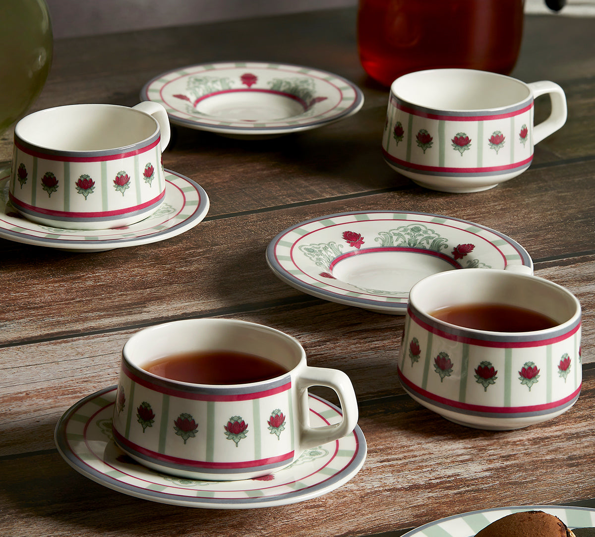 India Circus Sage Luxe Cup and Saucer Set of 12