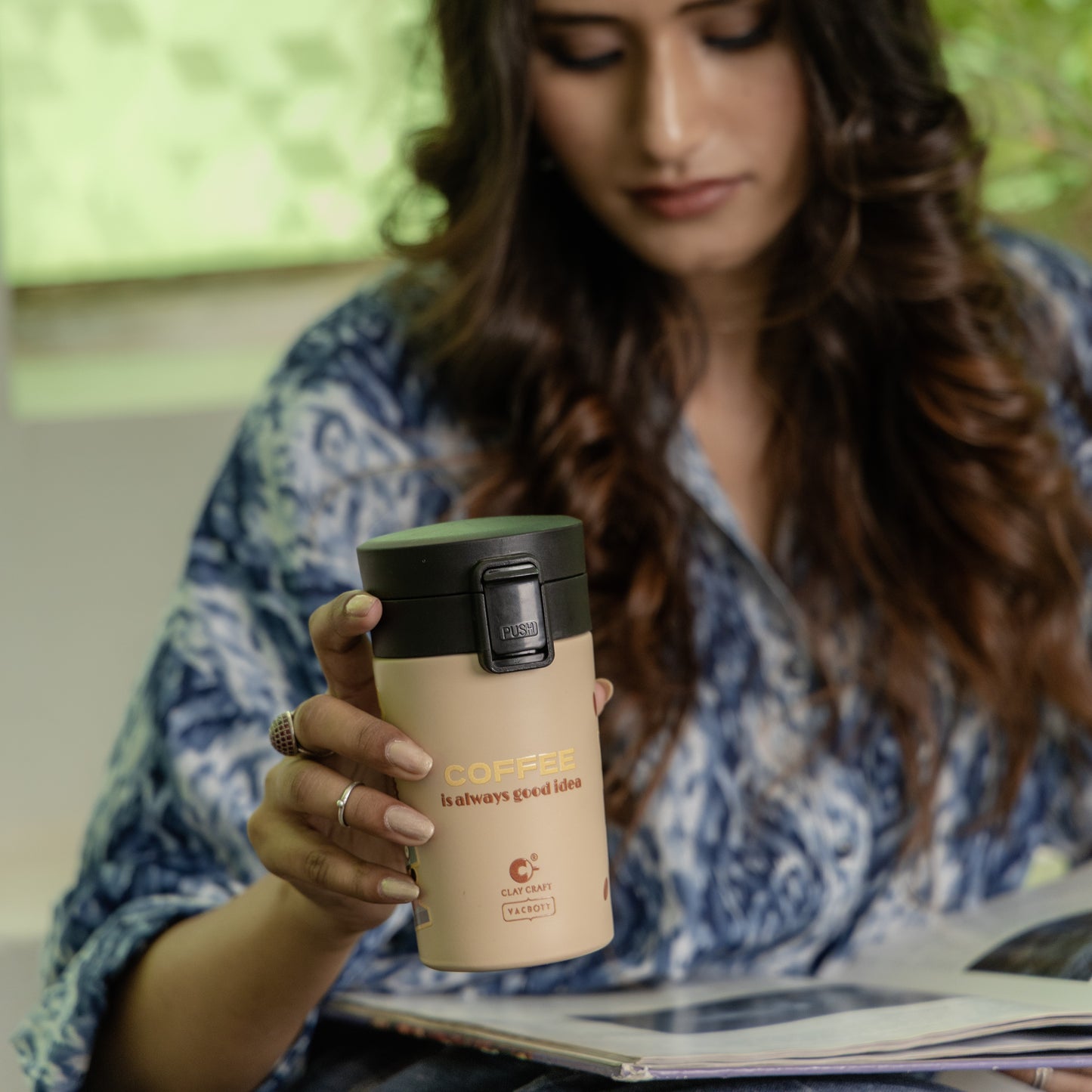 Vacbott Cafeoma Vacuum Insulated Double Walled Printed Coffee Tumbler 18 Hrs Hot & 24 Hrs Cold, BIS Certified, Stainless Steel Flask 280 ml