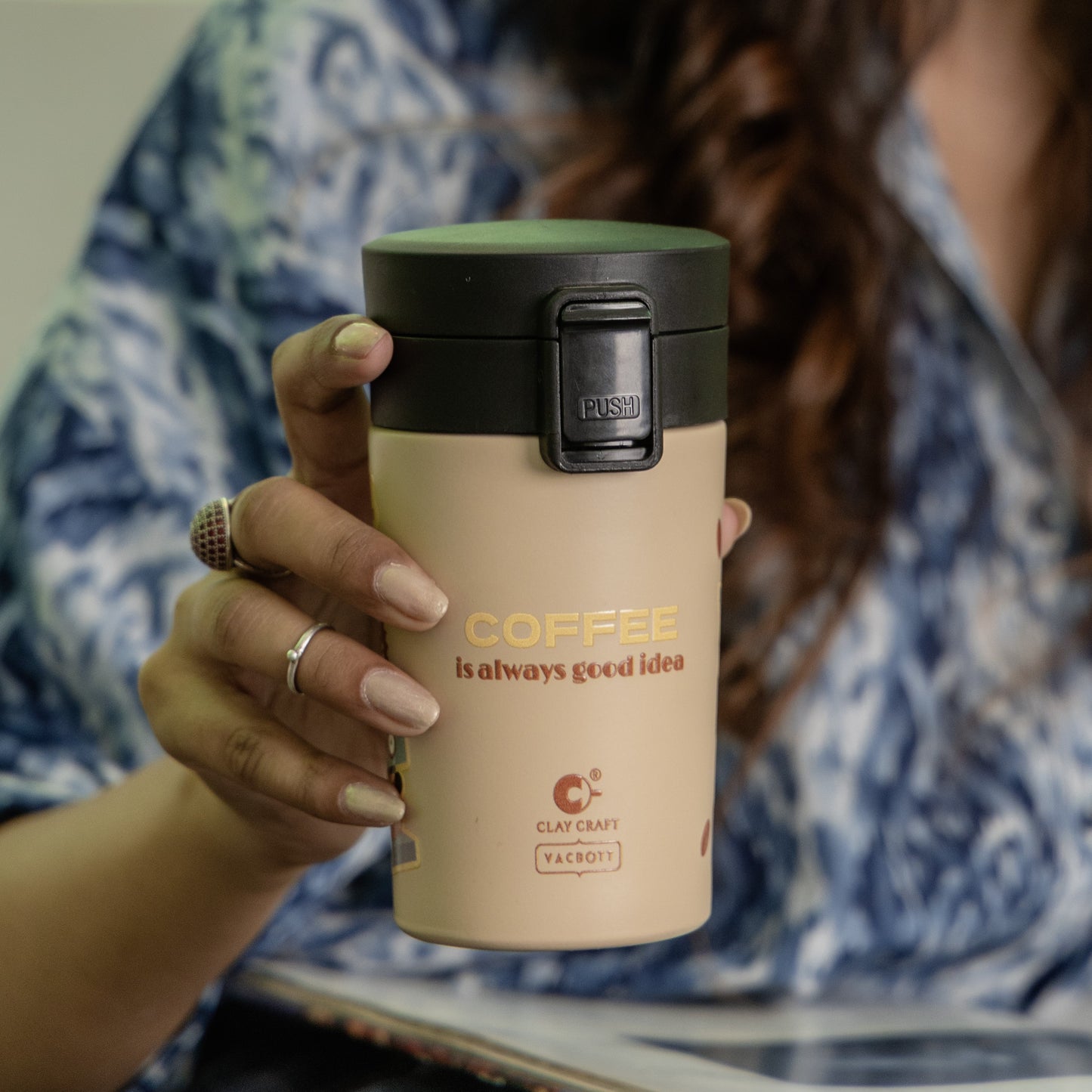 Vacbott Cafeoma Vacuum Insulated Double Walled Printed Coffee Tumbler 18 Hrs Hot & 24 Hrs Cold, BIS Certified, Stainless Steel Flask 280 ml