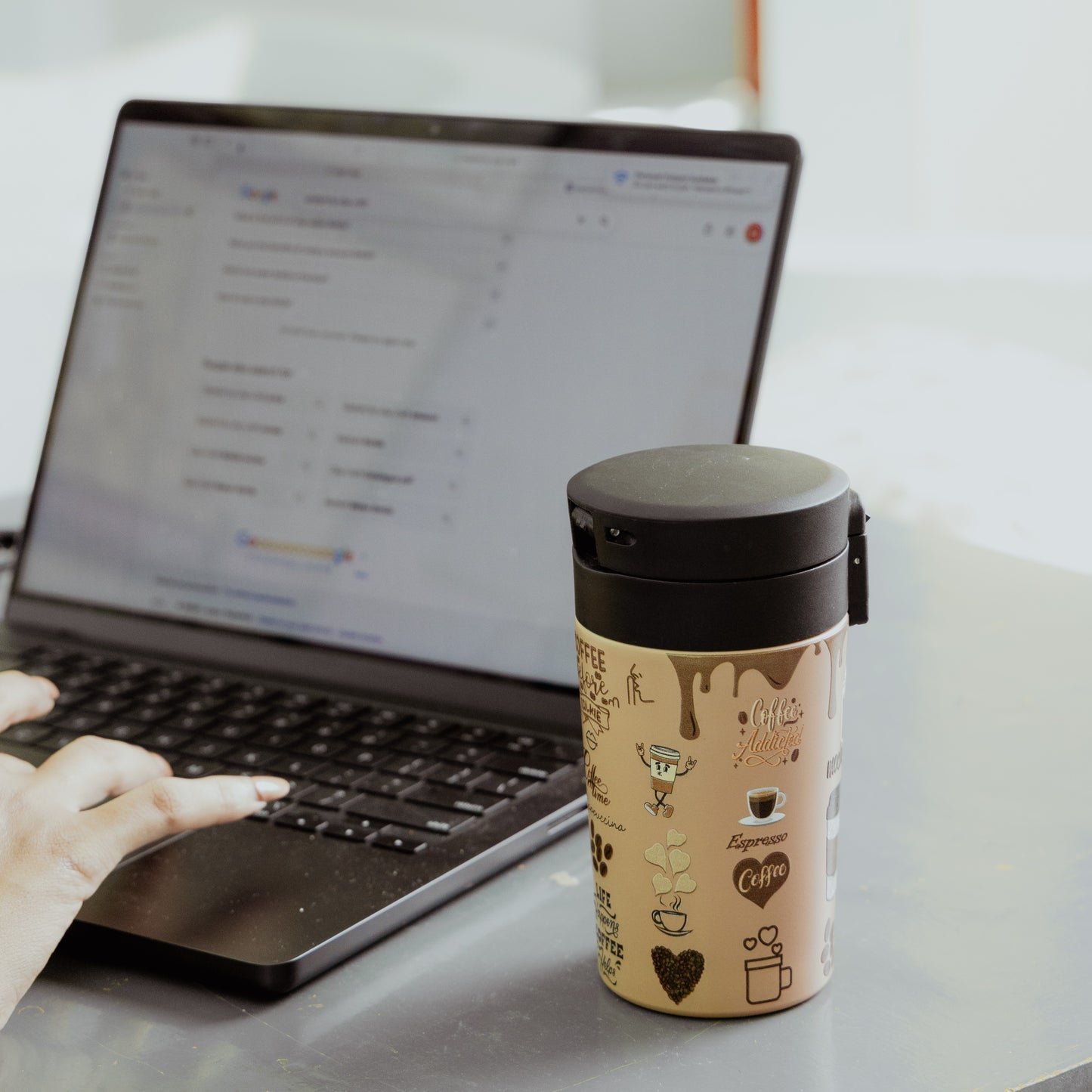 Vacbott Cafeoma Vacuum Insulated Double Walled Printed Coffee Tumbler 18 Hrs Hot & 24 Hrs Cold, BIS Certified, Stainless Steel Flask 280 ml