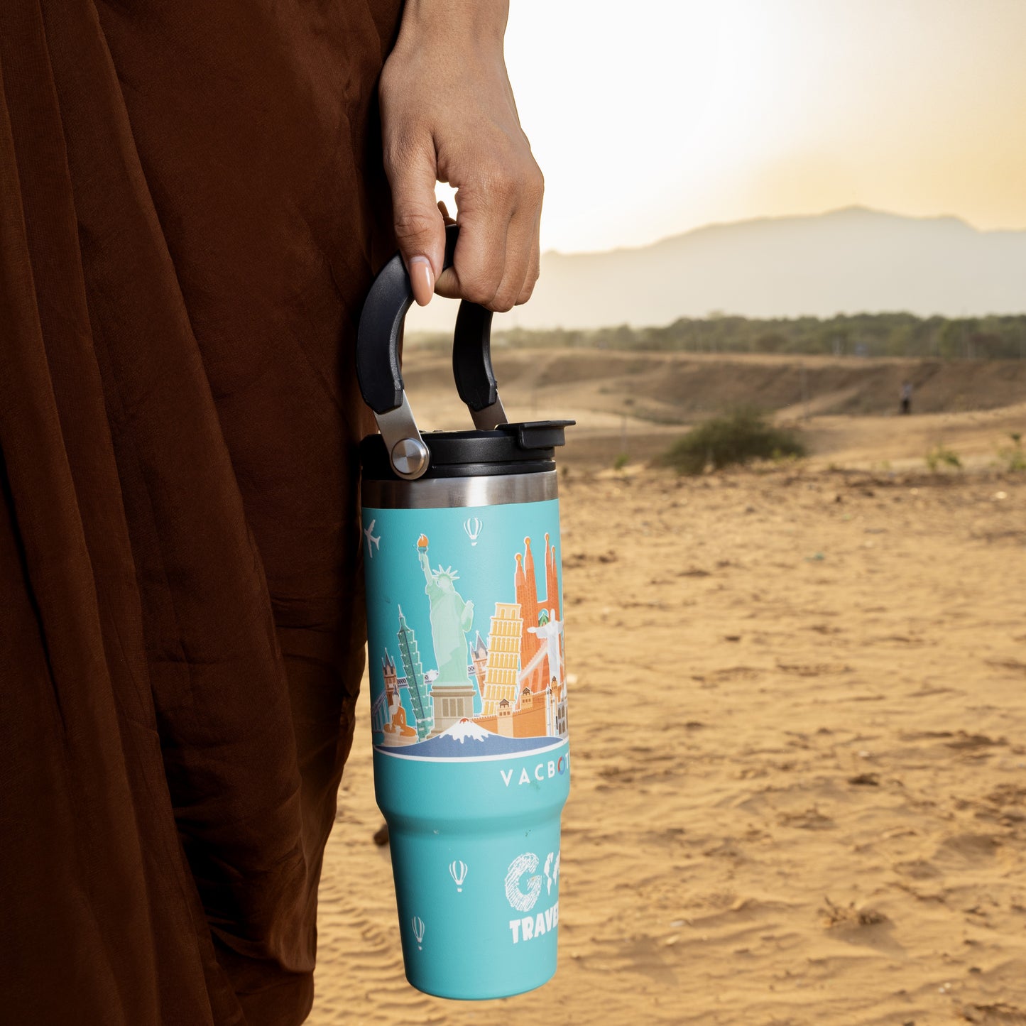 Vacbott Vacuum EverSip® Wanderlust Tumbler with Top Lid Handle 900 ml with Dual Flip Opening Sip-Swig Leakproof Lid