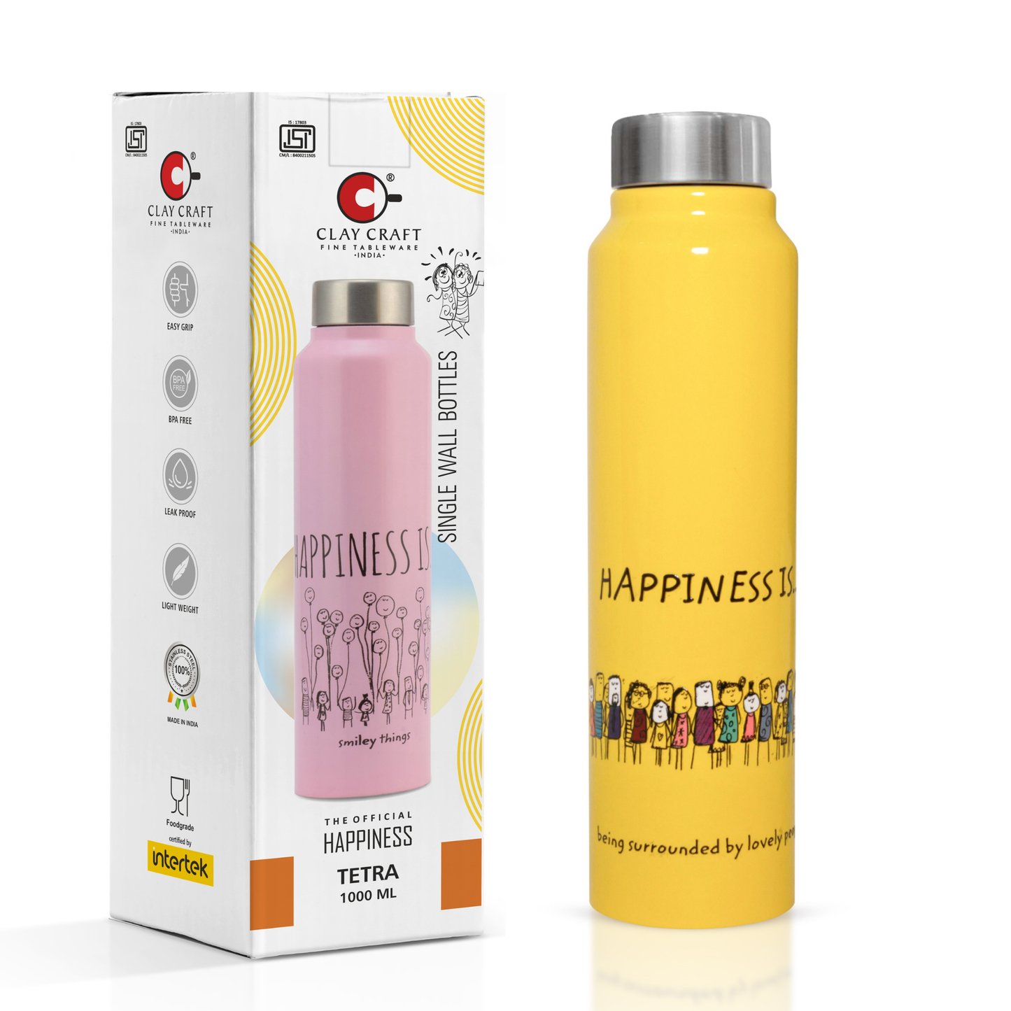 Vacbott Happiness is... Single Walled Non Insulated Water Bottle