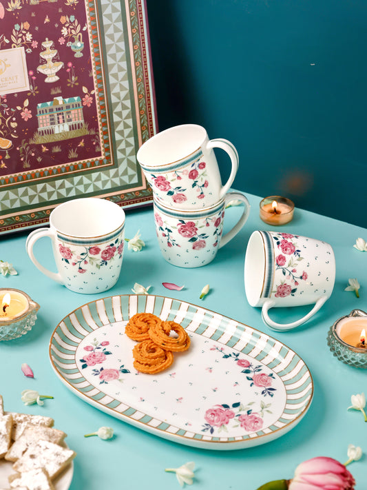 Magique by The Wishing Chair x Clay Craft, Portrait of a Rose 1 Charlie Platter with 4 Alton Mug Set