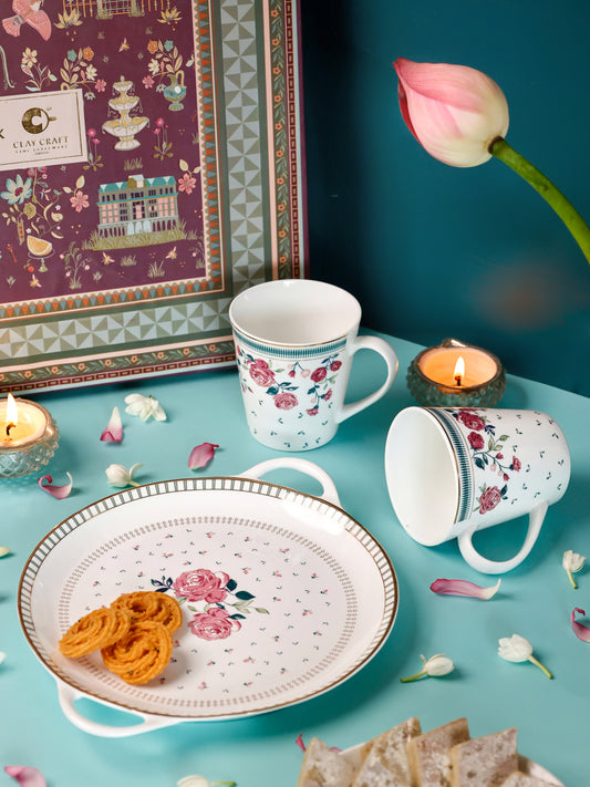 Magique by The Wishing Chair x Clay Craft, Portrait of a Rose Tawa Platter with Zing Medium mug Set