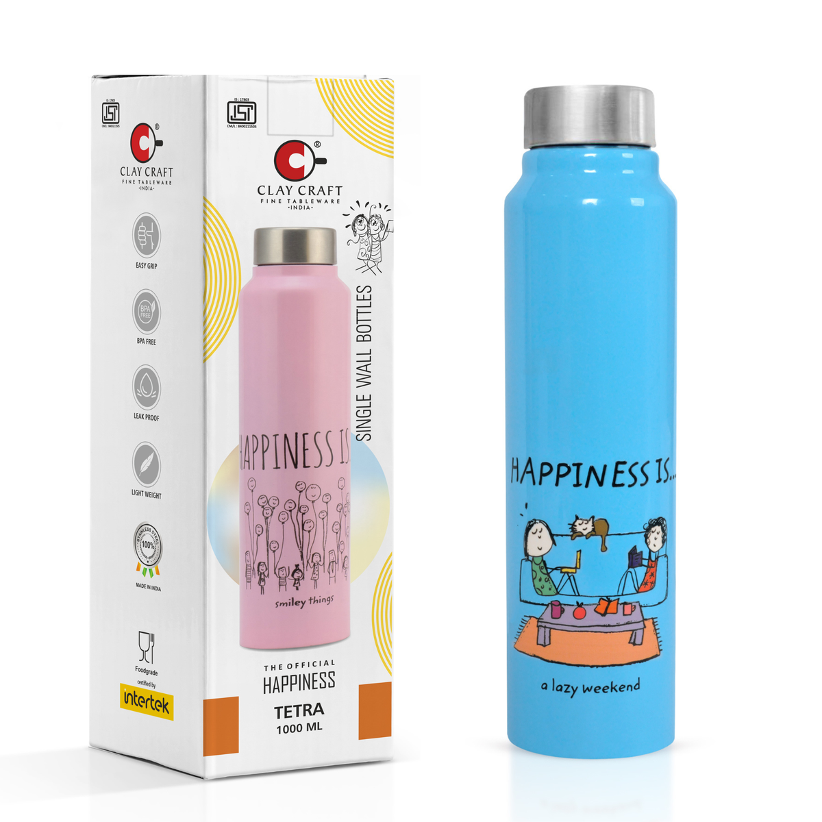 Vacbott Happiness is... Single Walled Non Insulated Water Bottle