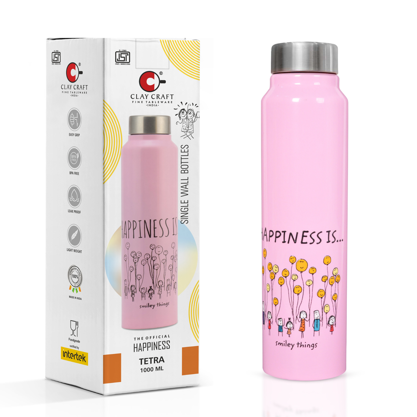 Vacbott Happiness is... Single Walled Non Insulated Water Bottle