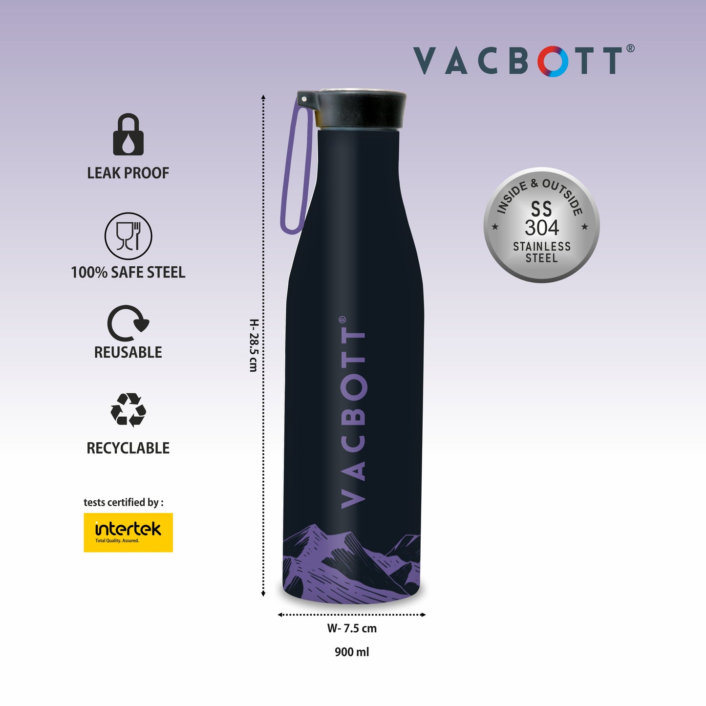 Vaccum Bottle, Aspen Double Walled 24 Hours Hot and Cold Water Bottle, 900ml