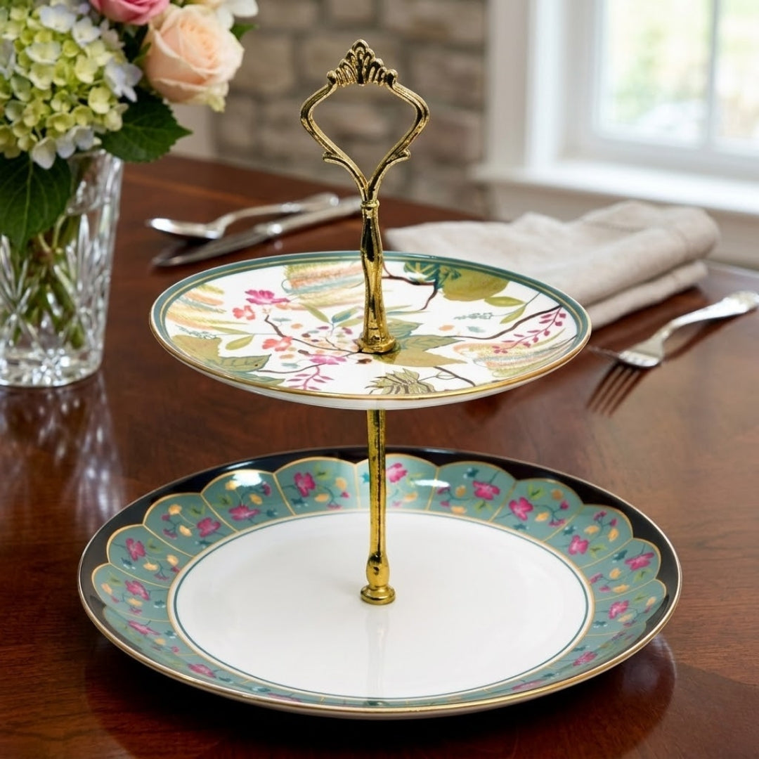 India Circus Grandeur Green Two Tier Cake Stand, 1 piece