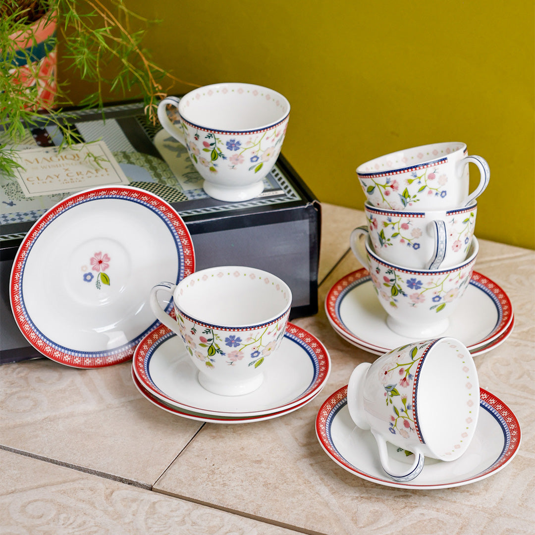 Magique by The Wishing Chair x Clay Craft Indian Summer King Ceramic Cup & Saucer Set, 180ml, Set of 12