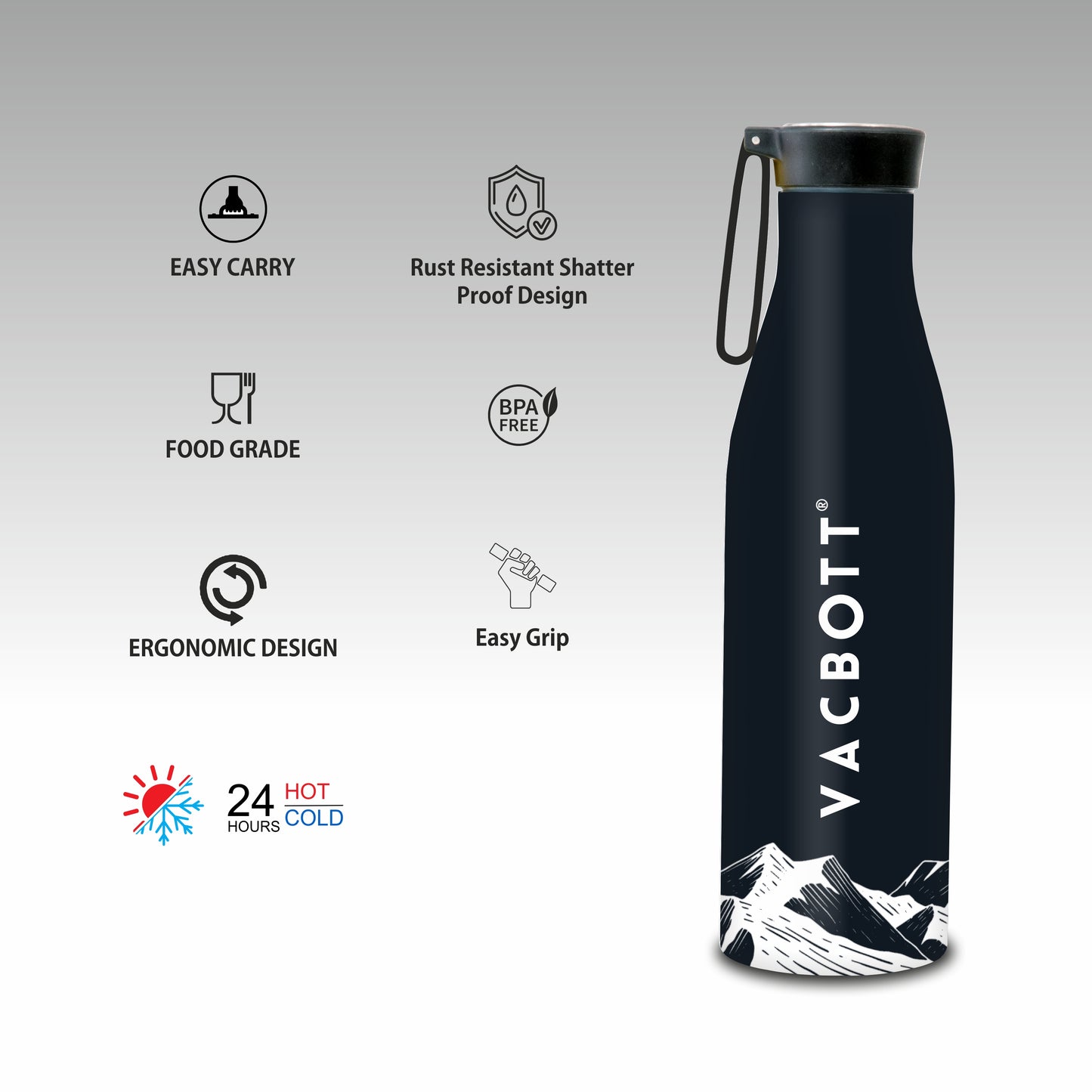 Vaccum Bottle, Aspen Double Walled 24 Hours Hot and Cold Water Bottle, 900ml