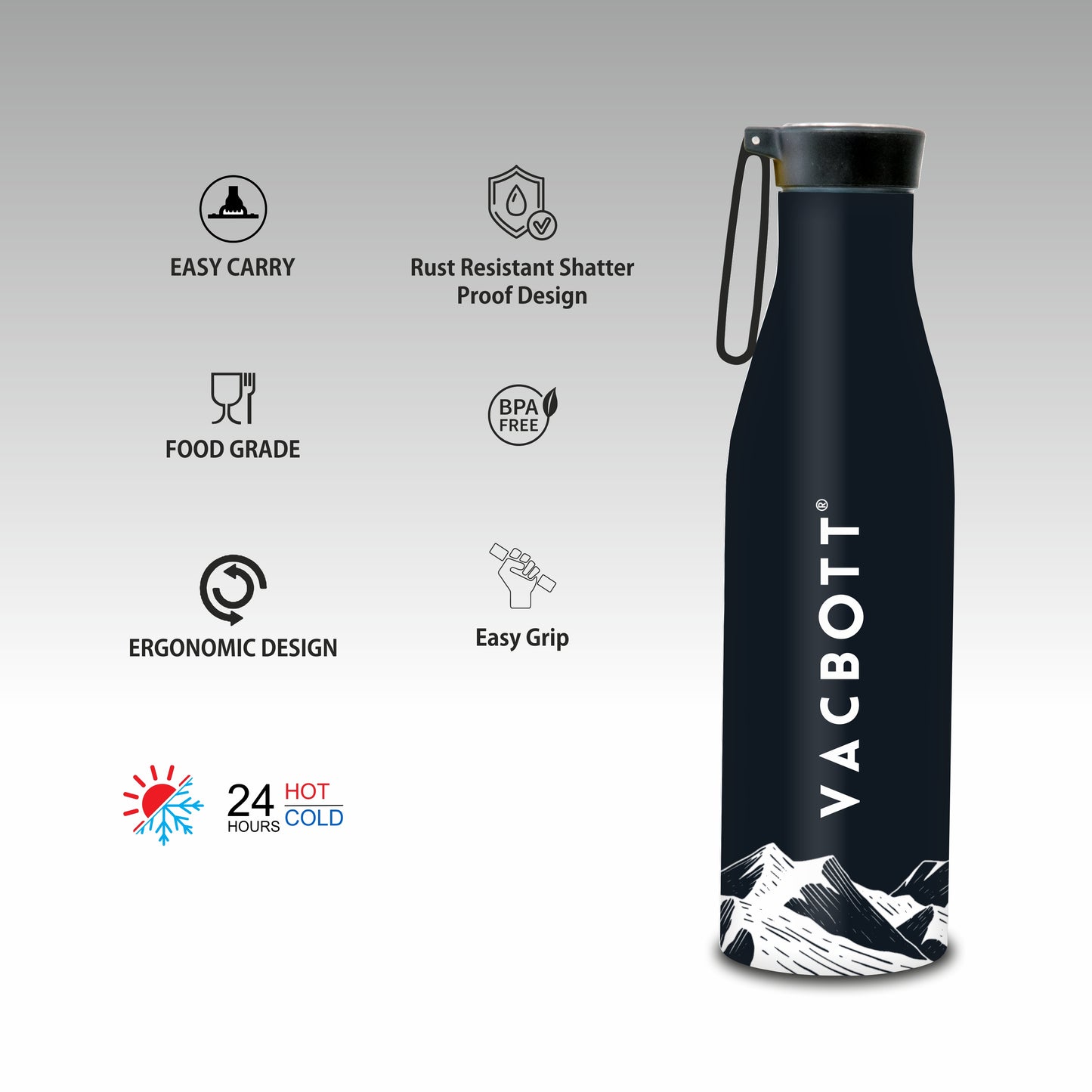 Vacbott Vacuum Bottle, Aspen Double Walled 24 Hours Hot and Cold Water Bottle, BIS Certified, 900ml