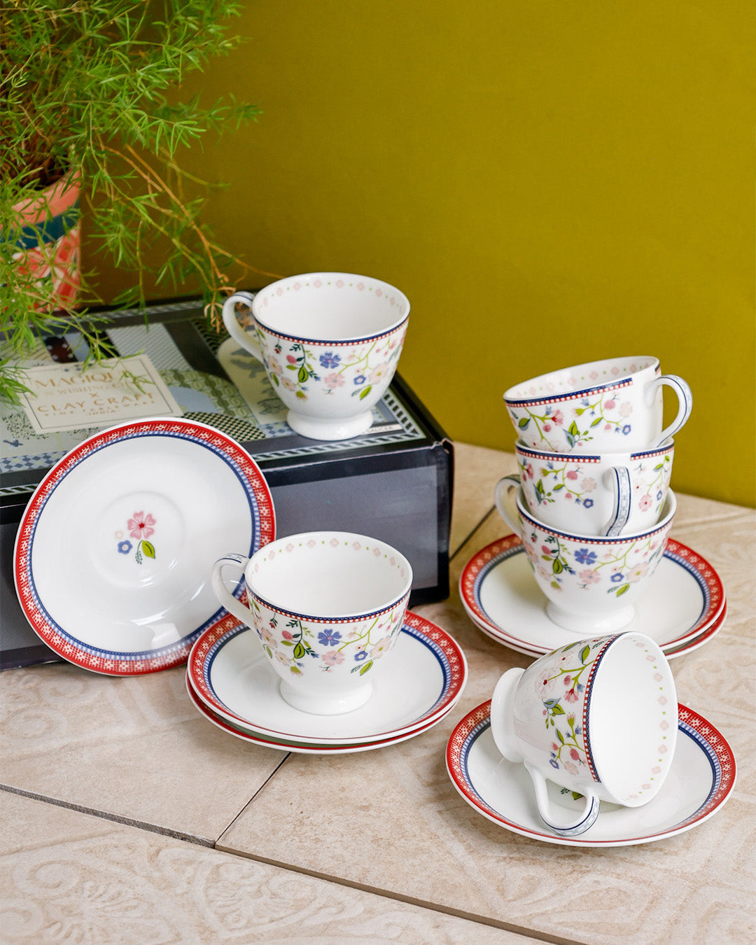 Magique x Clay Craft – Indian Summer King Cup & Saucer Set of 12 (180ml)-(T05)