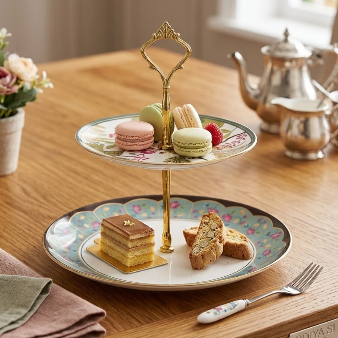 India Circus Grandeur Green Two Tier Cake Stand, 1 piece