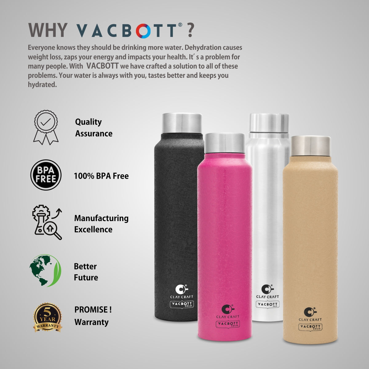 Vacbott Tetra Single Walled Non Insulated Water Bottle