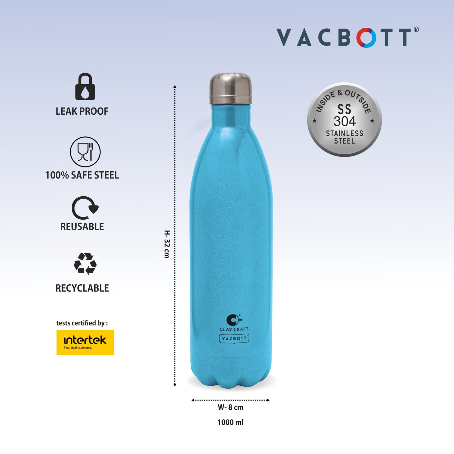 Vacbott Fiesta Vacuum Insulated Double Walled Combo Water Bottle 18 Hrs Hot & 24 Hrs Cold Stainless Steel Flask, BIS Certified, Set of 2, 500/1000ml
