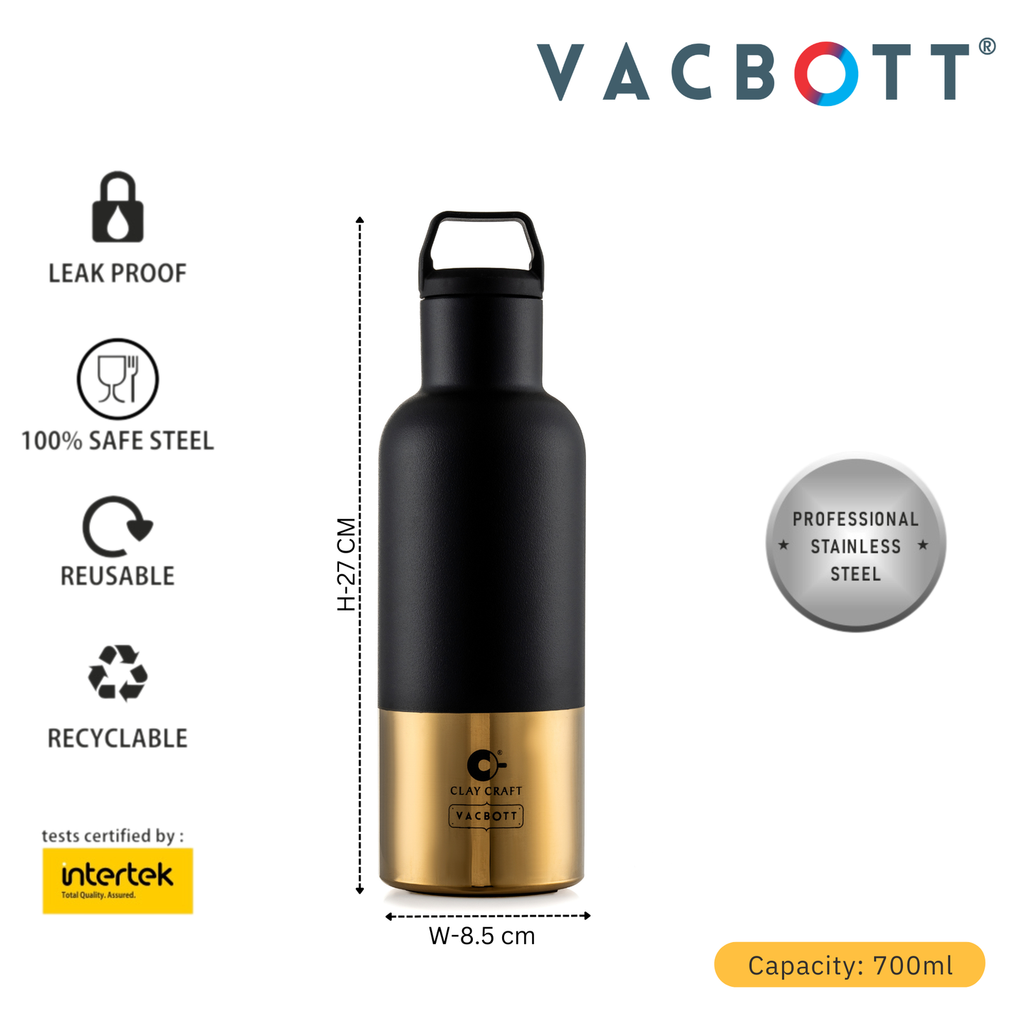Vacbott Vacuum Bottle, Trekko Electro Double Walled 18 Hours Hot & 24 Hours Cold  Water Bottle Vacuum Insulated Hot & Cold Flask, 700/900ml