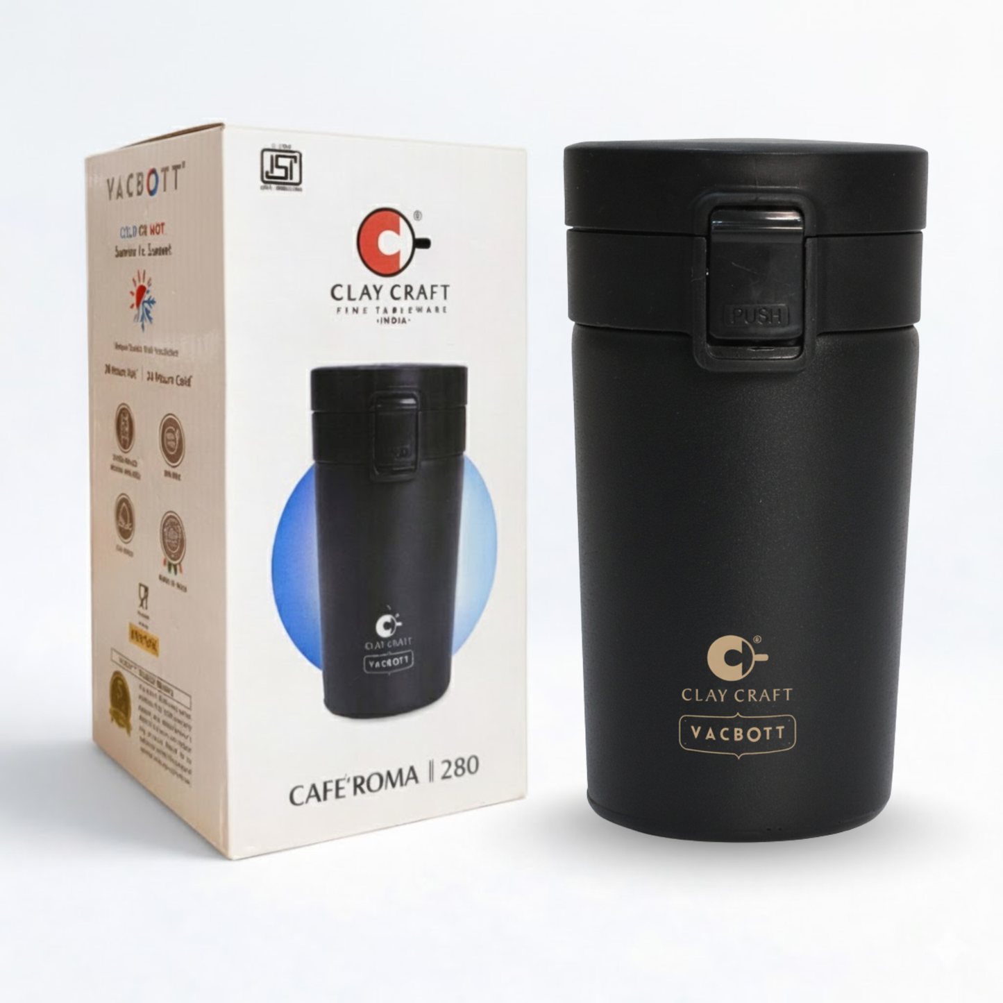 Vacbott Vacuum Caferoma Tumbler Double Walled 18 Hours Hot & 24 Hours Cold  Water Bottle Vacuum Insulated Hot & Cold Flask Mug 280 ml