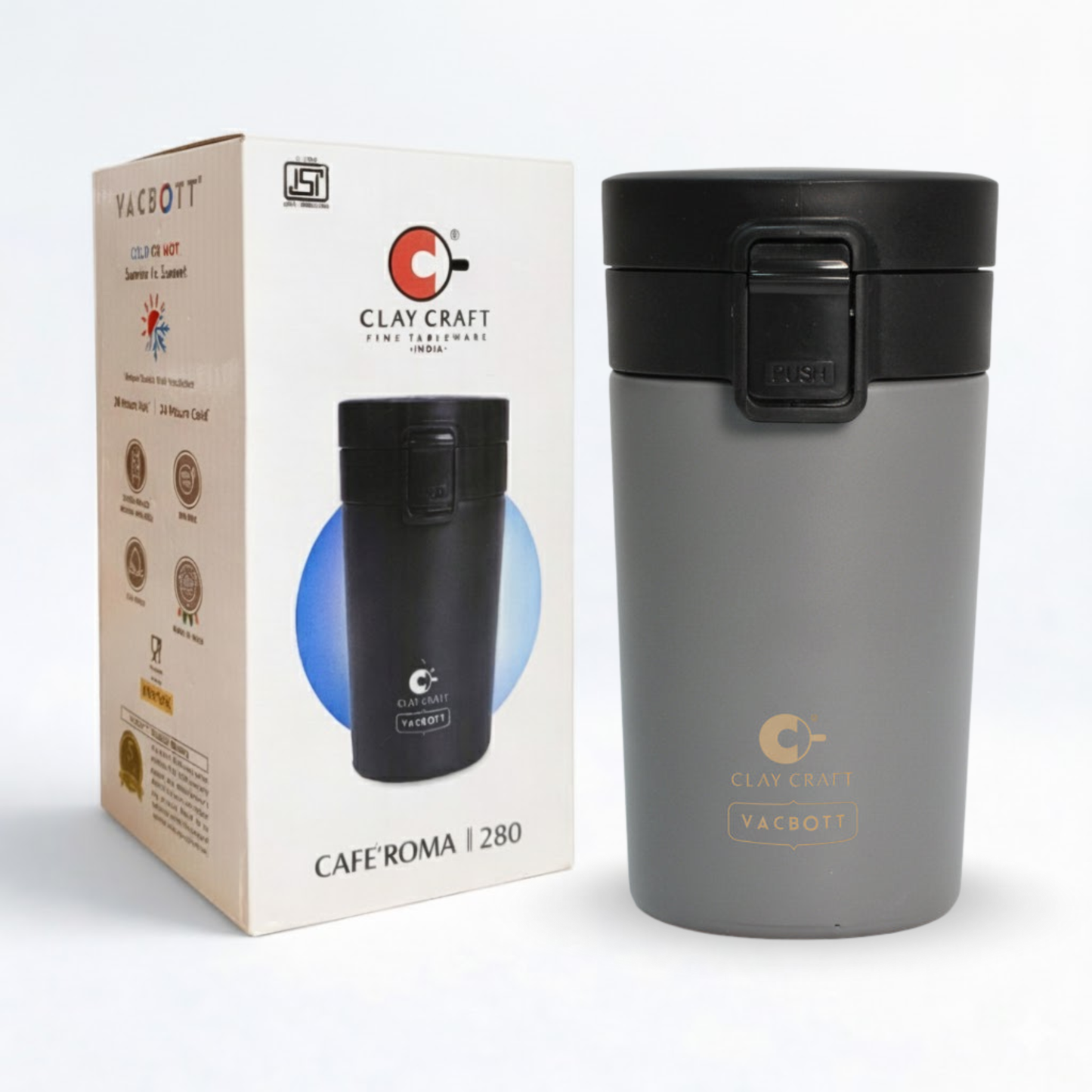Vacbott Vacuum Caferoma Tumbler Double Walled 18 Hours Hot & 24 Hours Cold  Water Bottle Vacuum Insulated Hot & Cold Flask Mug 280 ml