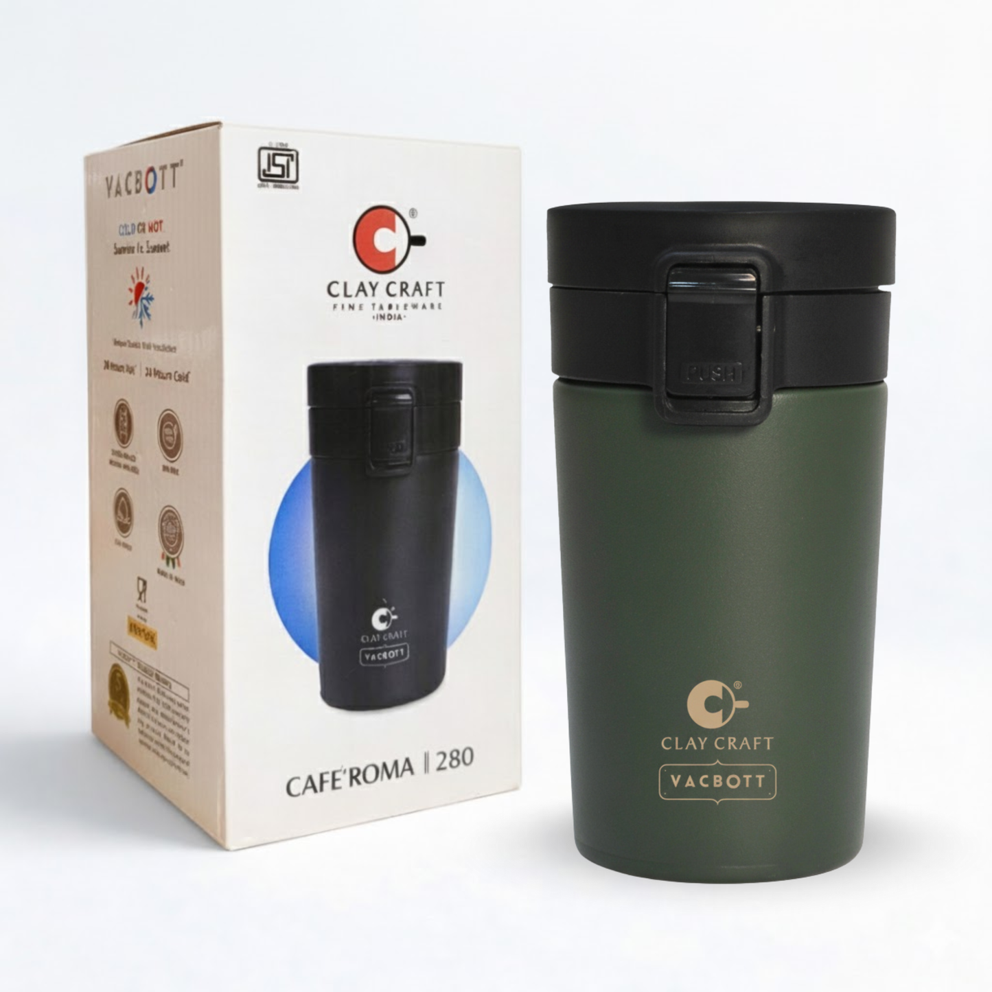 Vacbott Vacuum Caferoma Tumbler Double Walled 18 Hours Hot & 24 Hours Cold  Water Bottle Vacuum Insulated Hot & Cold Flask Mug 280 ml
