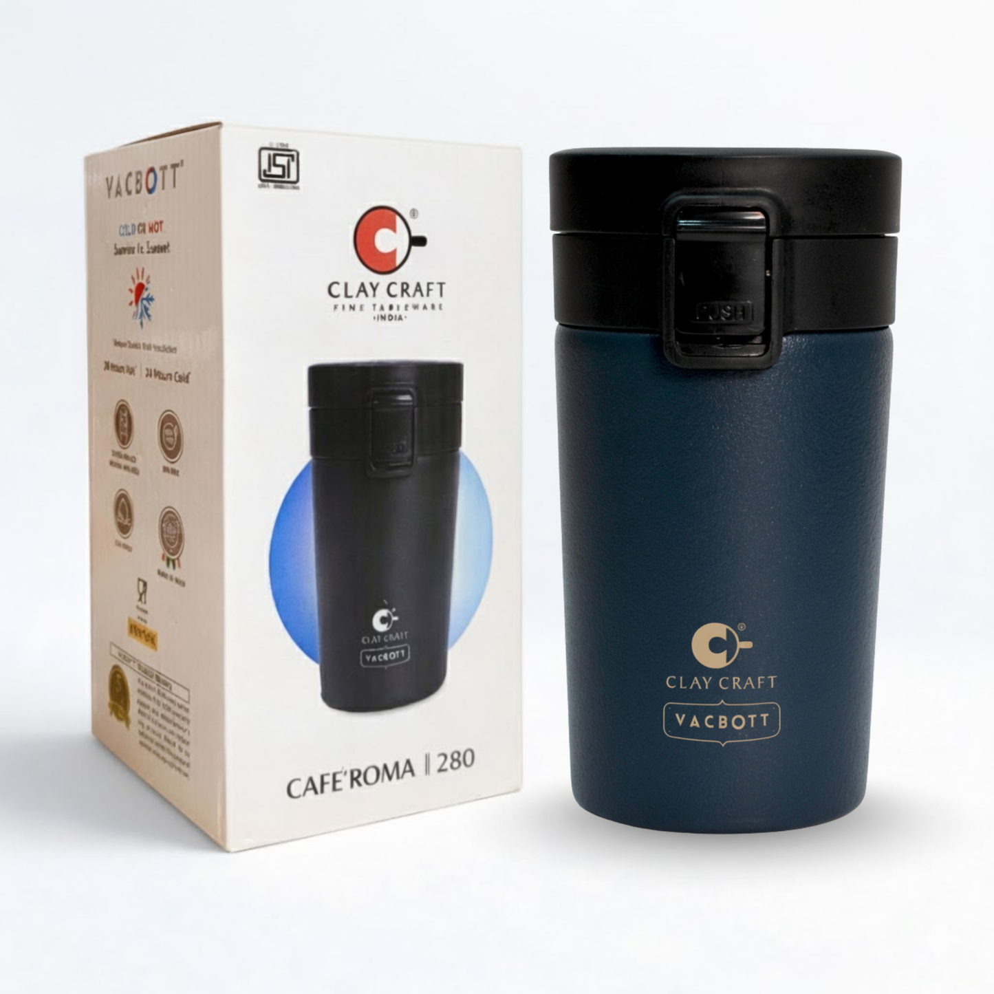 Vacbott Vacuum Caferoma Tumbler Double Walled 18 Hours Hot & 24 Hours Cold  Water Bottle Vacuum Insulated Hot & Cold Flask Mug 280 ml