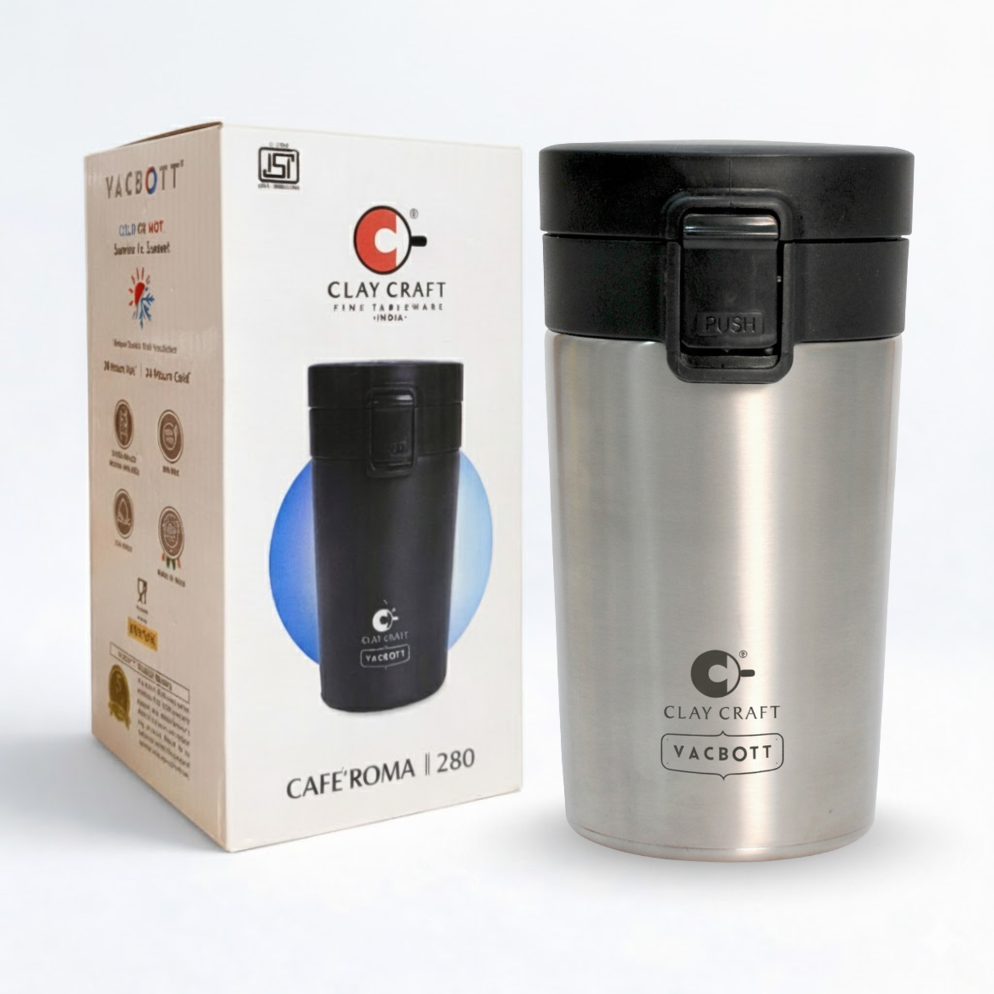 Vacbott Vacuum Caferoma Tumbler Double Walled 18 Hours Hot & 24 Hours Cold  Water Bottle Vacuum Insulated Hot & Cold Flask Mug 280 ml