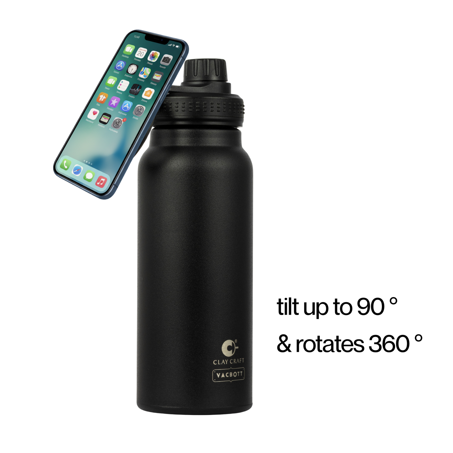 Vacbott 3-in-1 Vacuum Bottle, Maghydro Double Walled 700ml All in One Water Bottle • Phone Stand • Tripod
