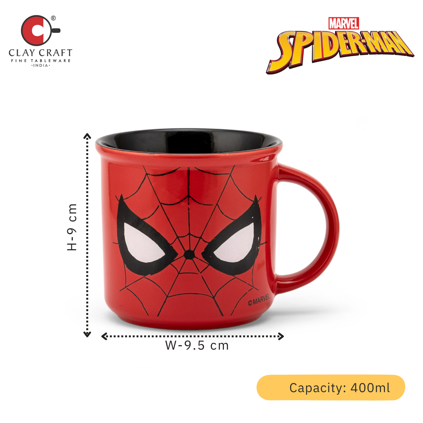 Marvel Spider-Man Pebble Ceramic Coffee & Milk Mug, Red & Black, 400ml