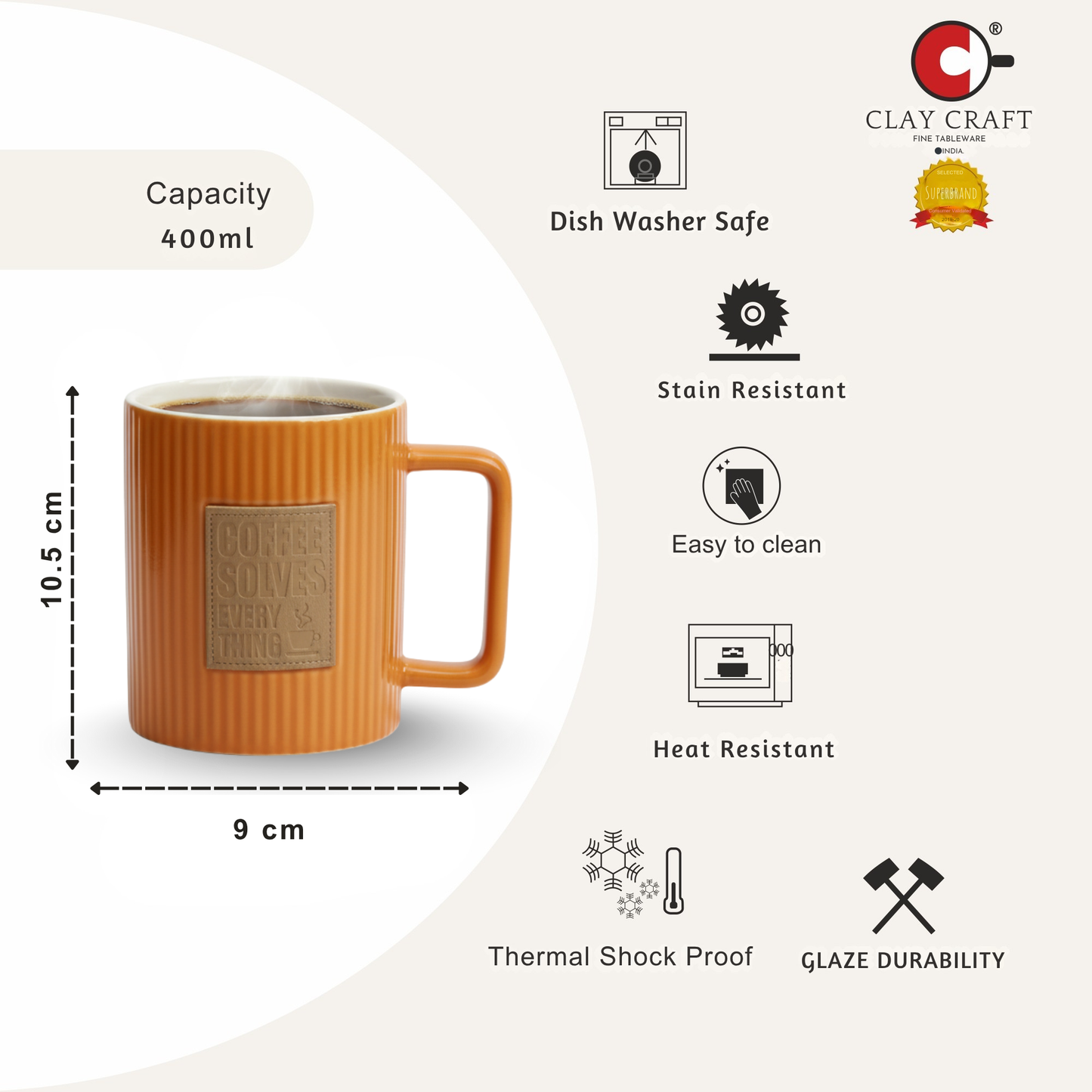 Kaffa Pebble Milk/Coffee Mug - 1 Pc - 400 ml (Kaffa K01)