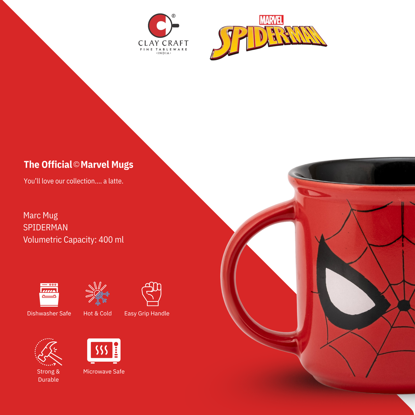 Marvel Spider-Man Pebble Ceramic Coffee & Milk Mug, Red & Black, 400ml