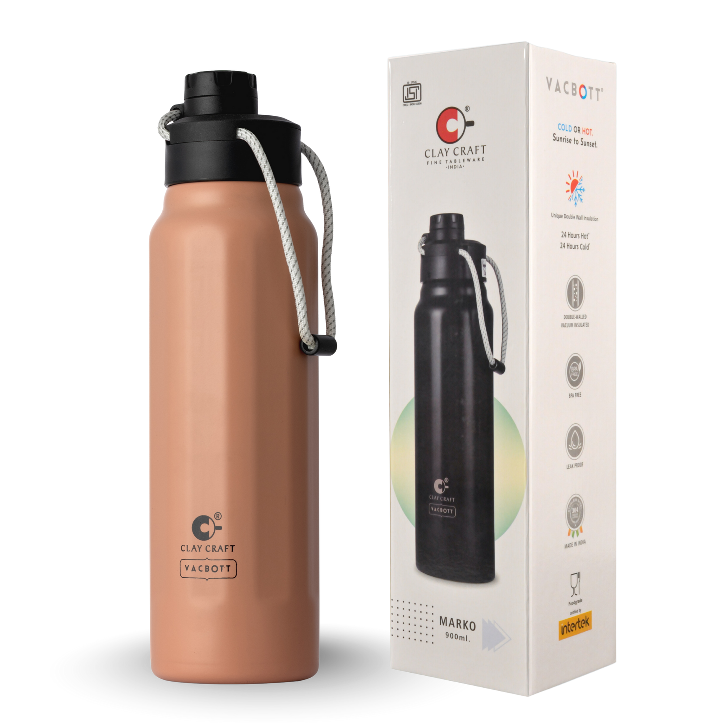 Vacbott Marko Sage 900ml Vacuum Bottle – Double Walled | 18 Hours Hot & 24 Hours Cold  Water Bottle Vacuum Insulated Hot & Cold Flask | BIS Certified
