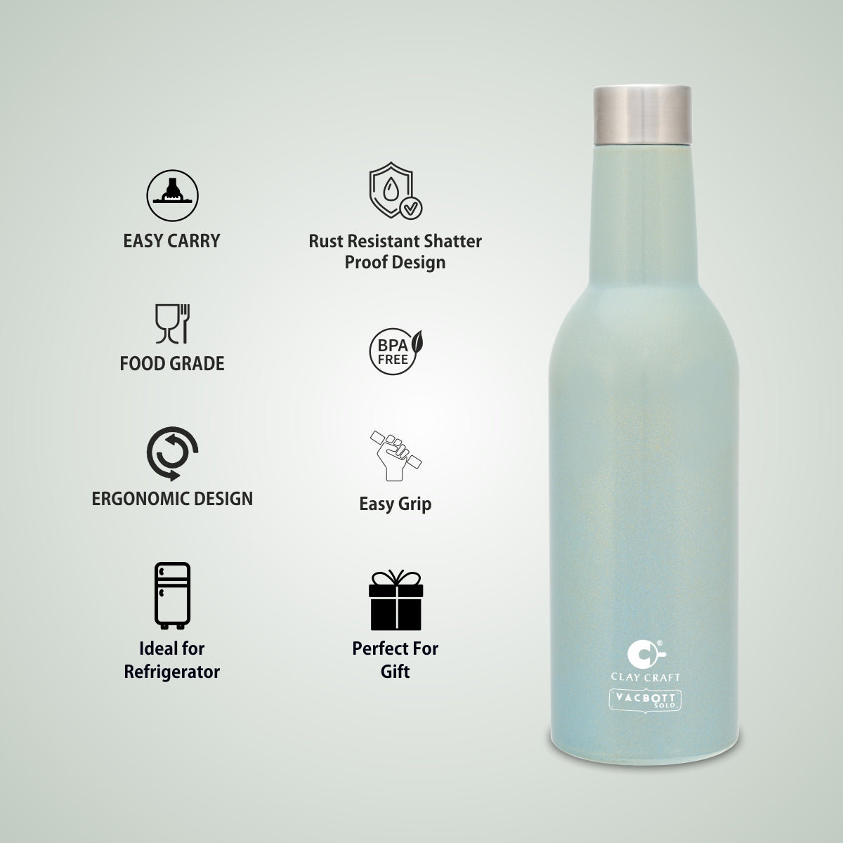 Vacbott Vino Single Walled Non Insulated Water Bottle, 1200 ml