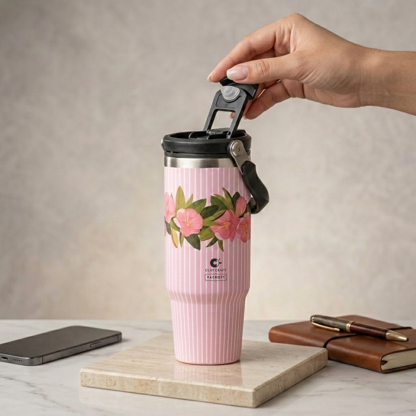 Vacbott Vacuum EverSip® Vintage Tumbler with Top Lid Handle 900 ml for Adults with Dual Flip Opening Sip-Swig Leakproof Lid for Office & Gym