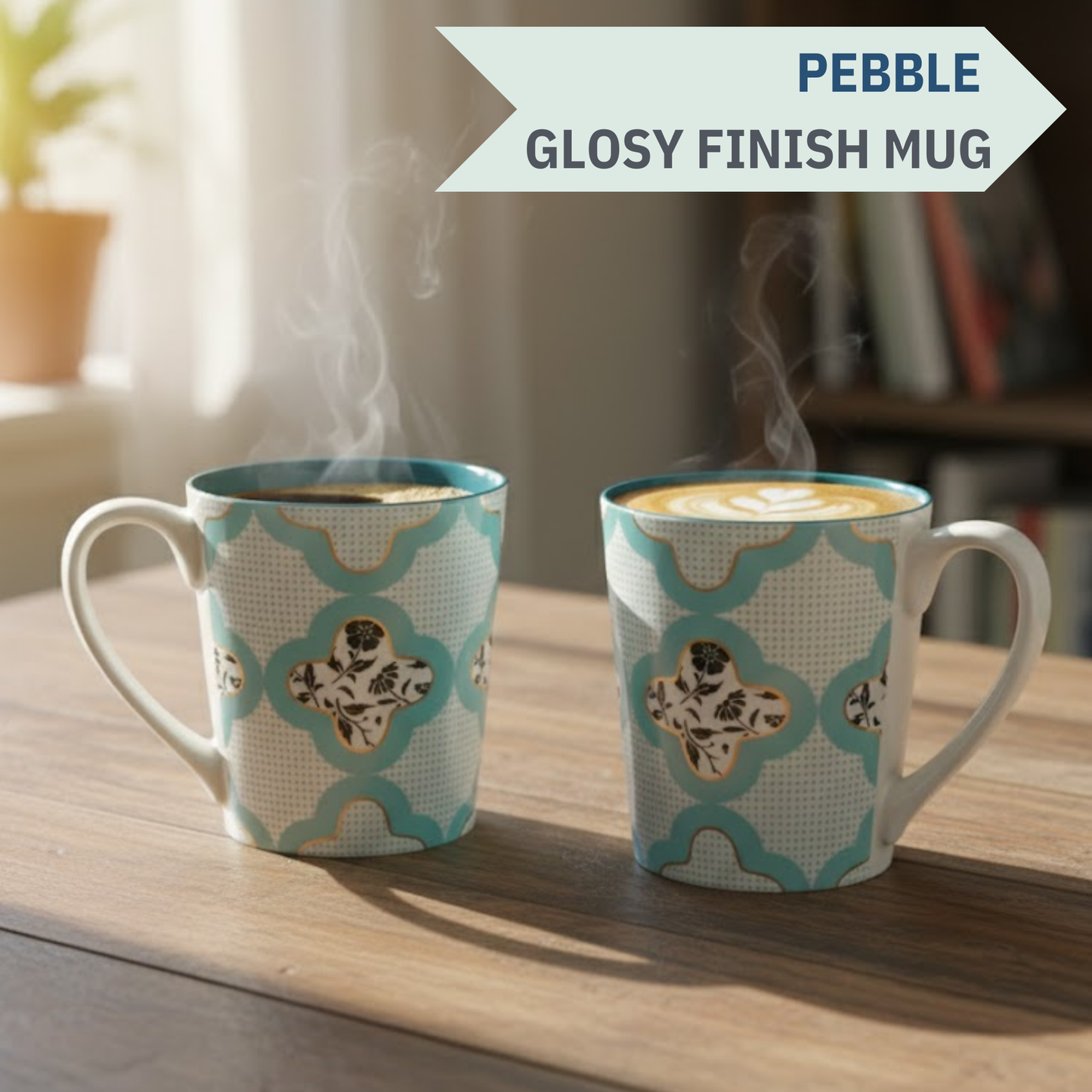Clay Craft Lucas Pebble Teal Green Porcelain Mug  Set of 2, 350 ml Perfect for Tea, Coffee & Milk