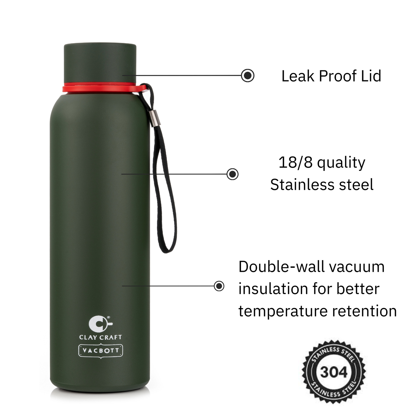 Vacbott Everest Vacuum Insulated Double Walled Water Bottle 18 Hrs Hot & 24 Hrs Cold Stainless Steel Flask, BIS Certified, 500/700/1000ml
