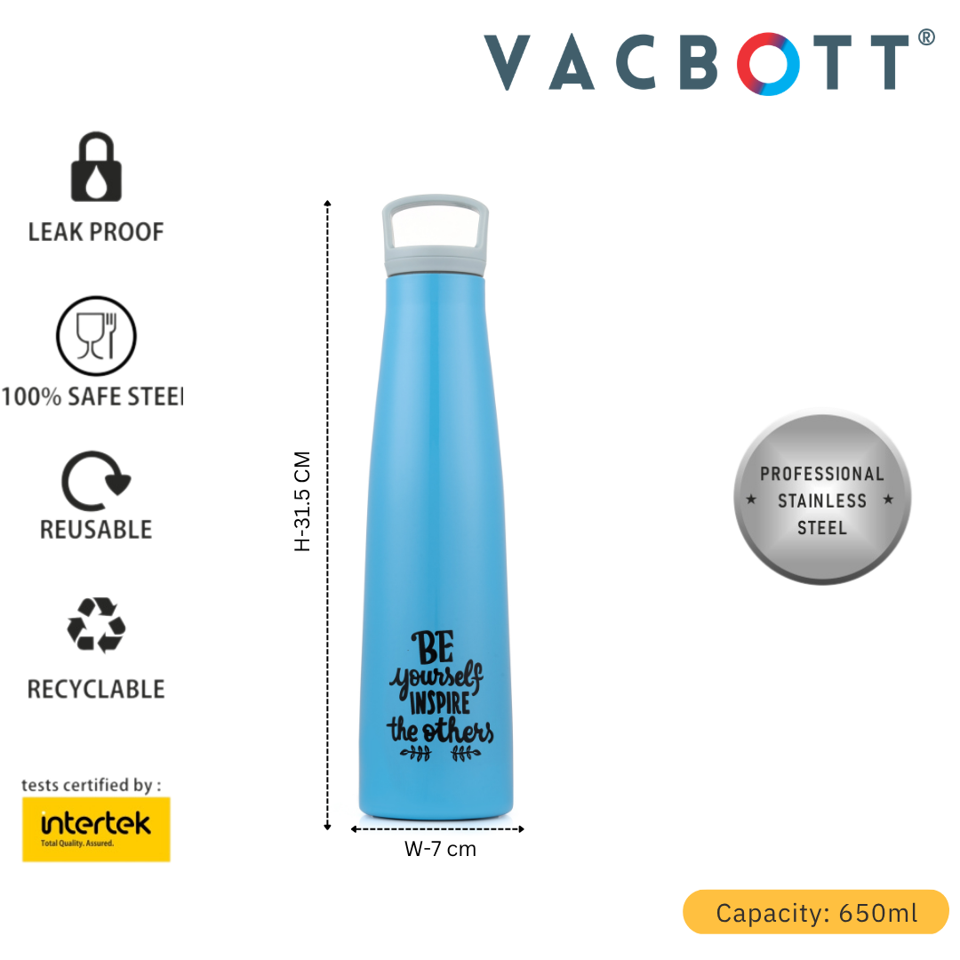 Vacbott Sleeko Peppy Vacuum Insulated Double Walled Water Bottle 18 Hrs Hot & 24 Hrs Cold Stainless Steel Flask, BIS Certified, 650ml