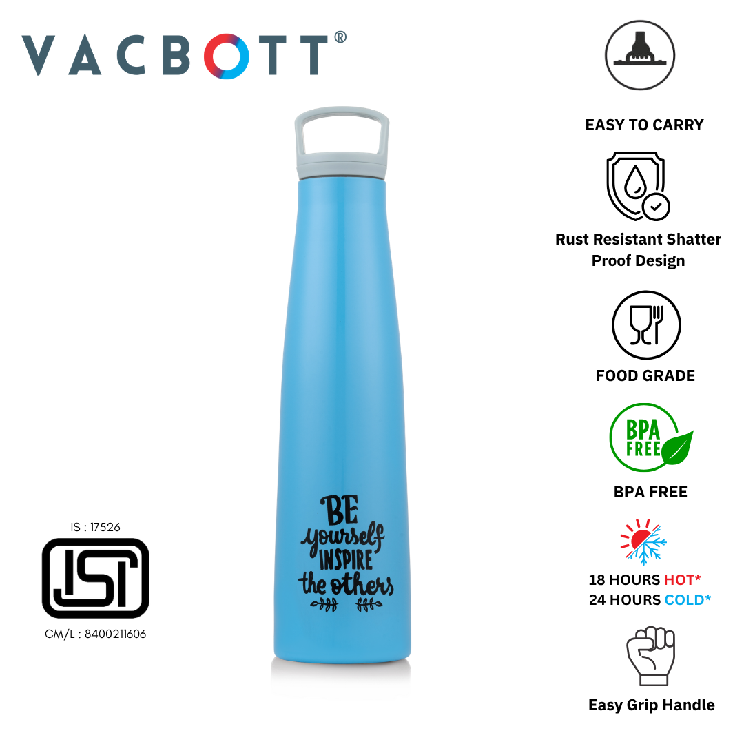 Vacbott Sleeko Peppy Vacuum Insulated Double Walled Water Bottle 18 Hrs Hot & 24 Hrs Cold Stainless Steel Flask, BIS Certified, 650ml