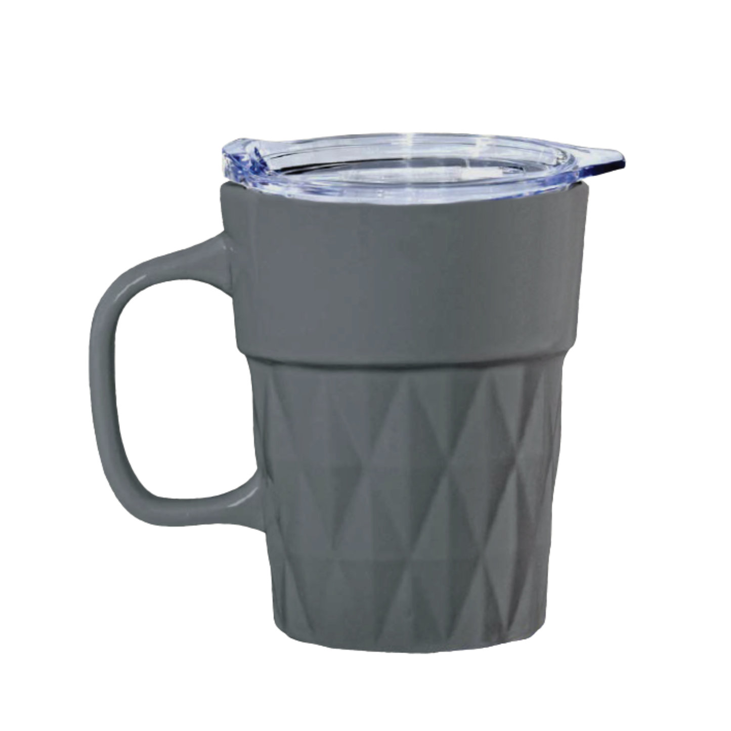Clay Craft Jewel Diamond Pebble Grey Ceramic Mug with Acrylic Lid – 350 ml, Perfect for Tea, Coffee & Milk