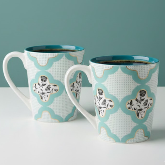 Clay Craft Lucas Pebble Teal Green Porcelain Mug  Set of 2, 350 ml Perfect for Tea, Coffee & Milk