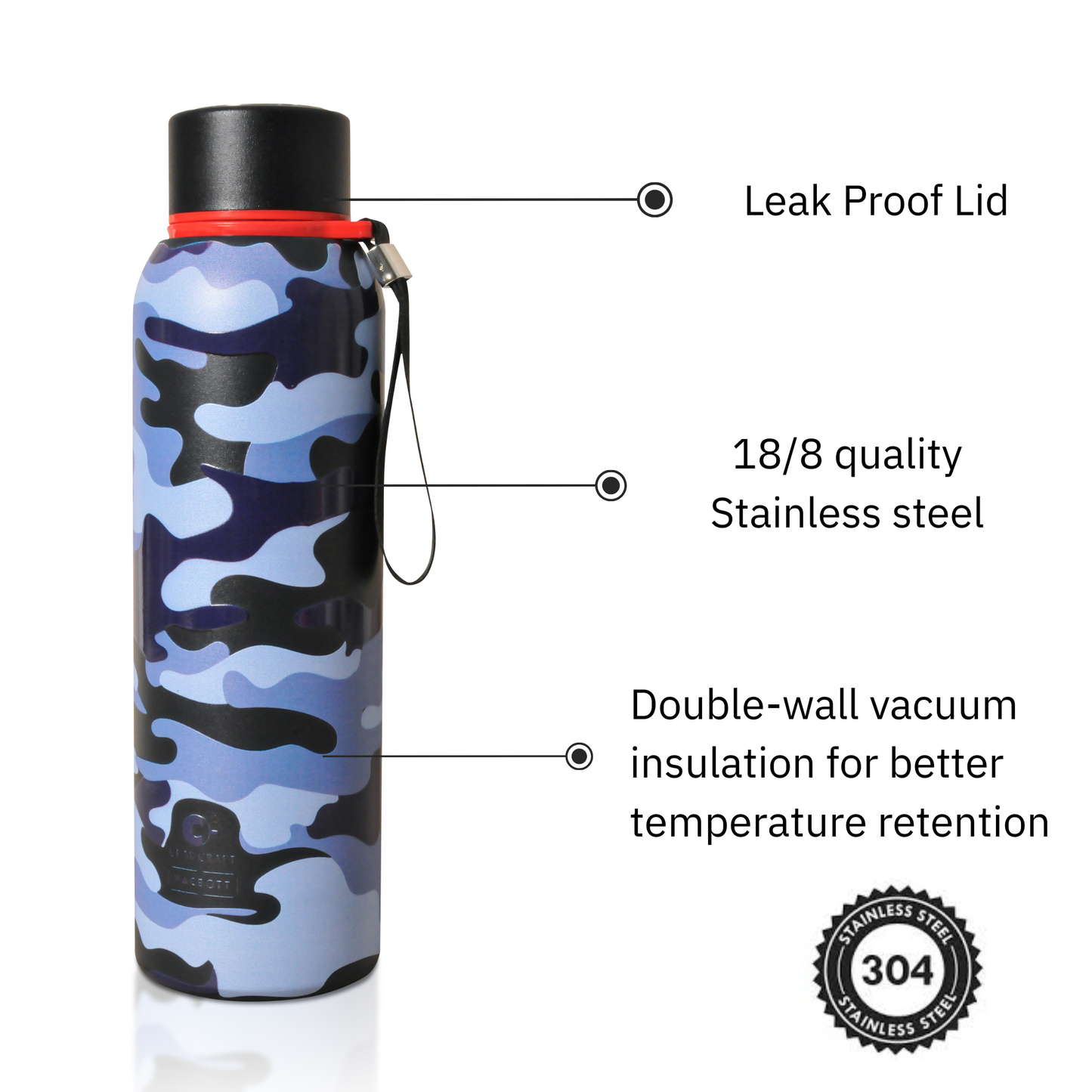 Vacbott Vacuum Bottle, Everest Military Double Walled 18 Hours Hot & 24 Hours Cold  Water Bottle Vacuum Insulated Hot & Cold Flask, 700ml