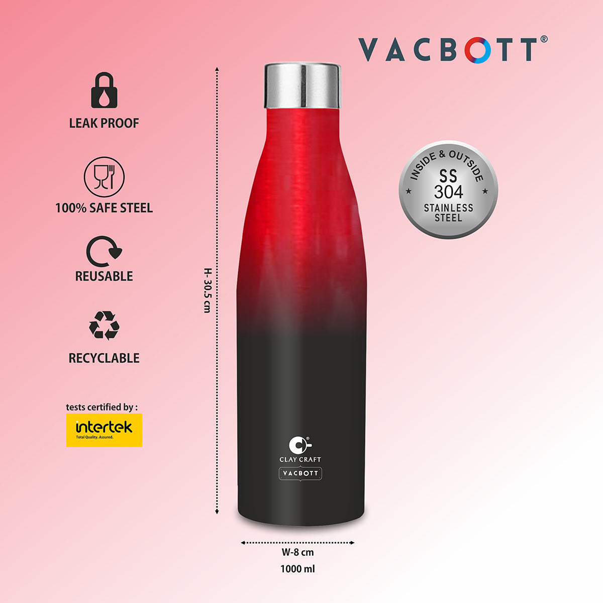 Vacbott Vaccum Bottle, Gerald Double Walled 24 Hours Hot and Cold Water Bottle