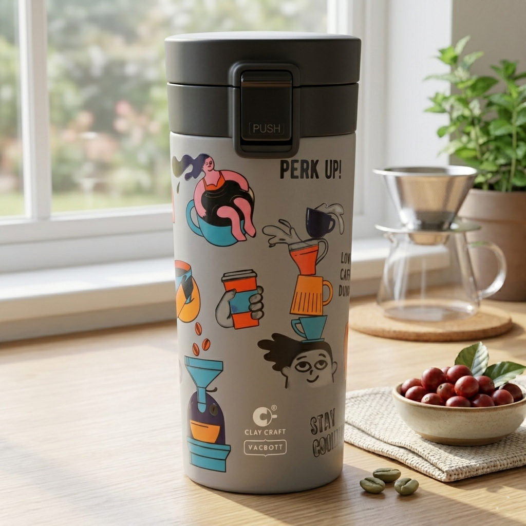 Vacbott Vacuum Insulated Caferoma Printed Tumbler Double Walled 18 Hours Hot & 24 Hours Cold  Water Bottle Vacuum Insulated Hot & Cold Flask Mug