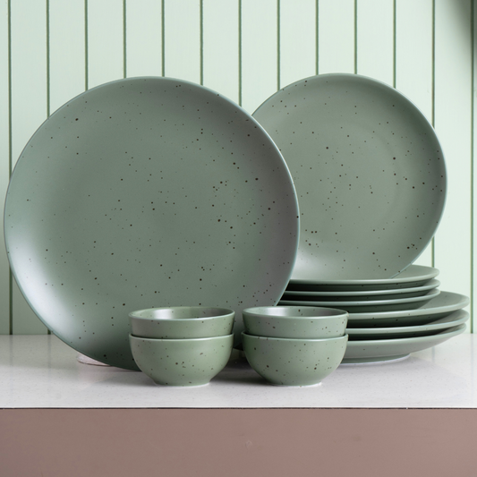 Grains Green Porcelain Dinner Set- 12 piece, For Family of 4