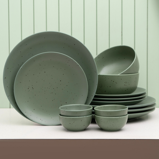 Grains Green Porcelain Dinner Set- 14 piece, For Family of 4