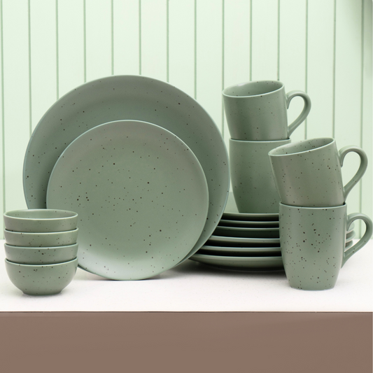 Grains Green Porcelain Dinner Set- 16 pieces, For Family of 4