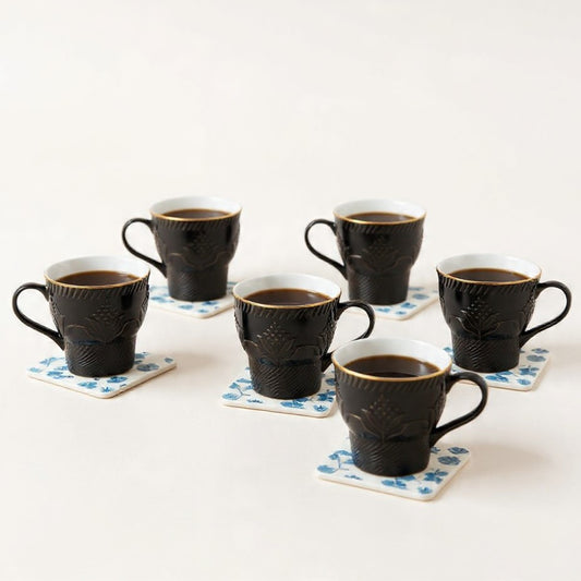 Clay Craft Aster Impression 1300 Coffee & Tea Mugs Set of 6 (BLACK)